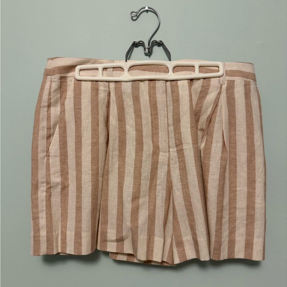 Draper James Tan and Cream Striped Linen Shorts